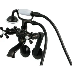 Kingston Brass 2-Hole Tub Wall Mount Clawfoot Tub Faucet with Hand Shower