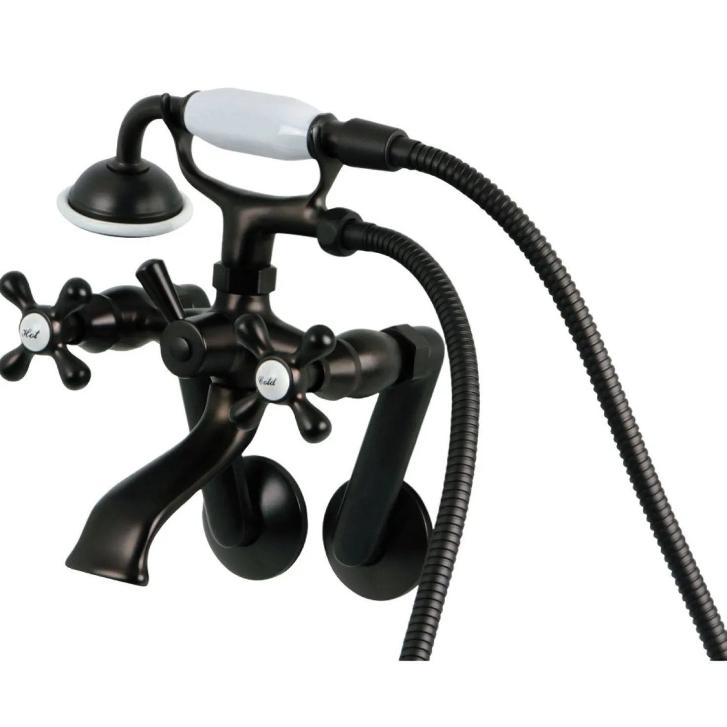 Kingston Brass 2-Hole Tub Wall Mount Clawfoot Tub Faucet with Hand Shower