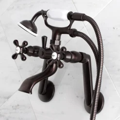 Kingston Brass 2-Hole Tub Wall Mount Clawfoot Tub Faucet with Hand Shower