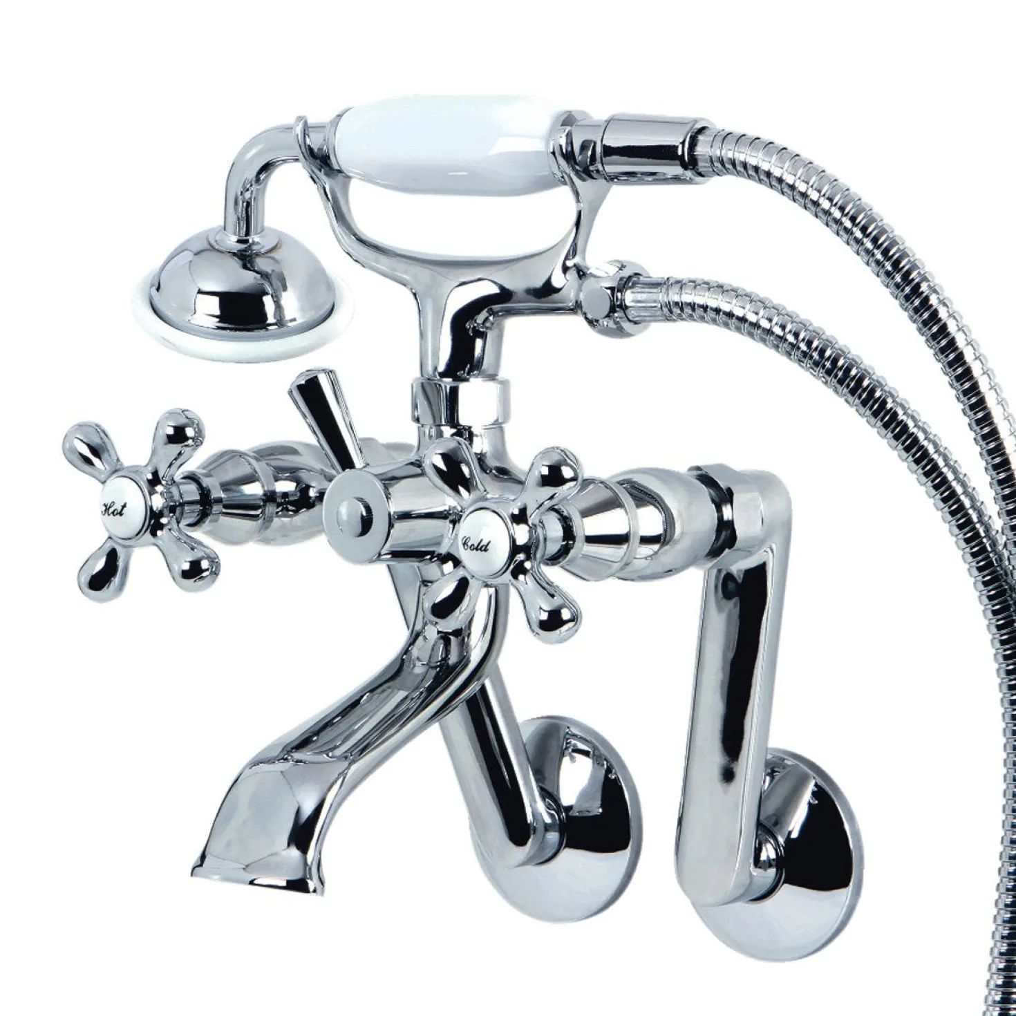 Kingston Brass 2-Hole Tub Wall Mount Clawfoot Tub Faucet with Hand Shower