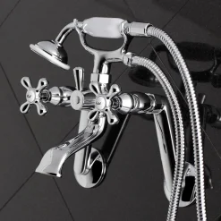 Kingston Brass 2-Hole Tub Wall Mount Clawfoot Tub Faucet with Hand Shower