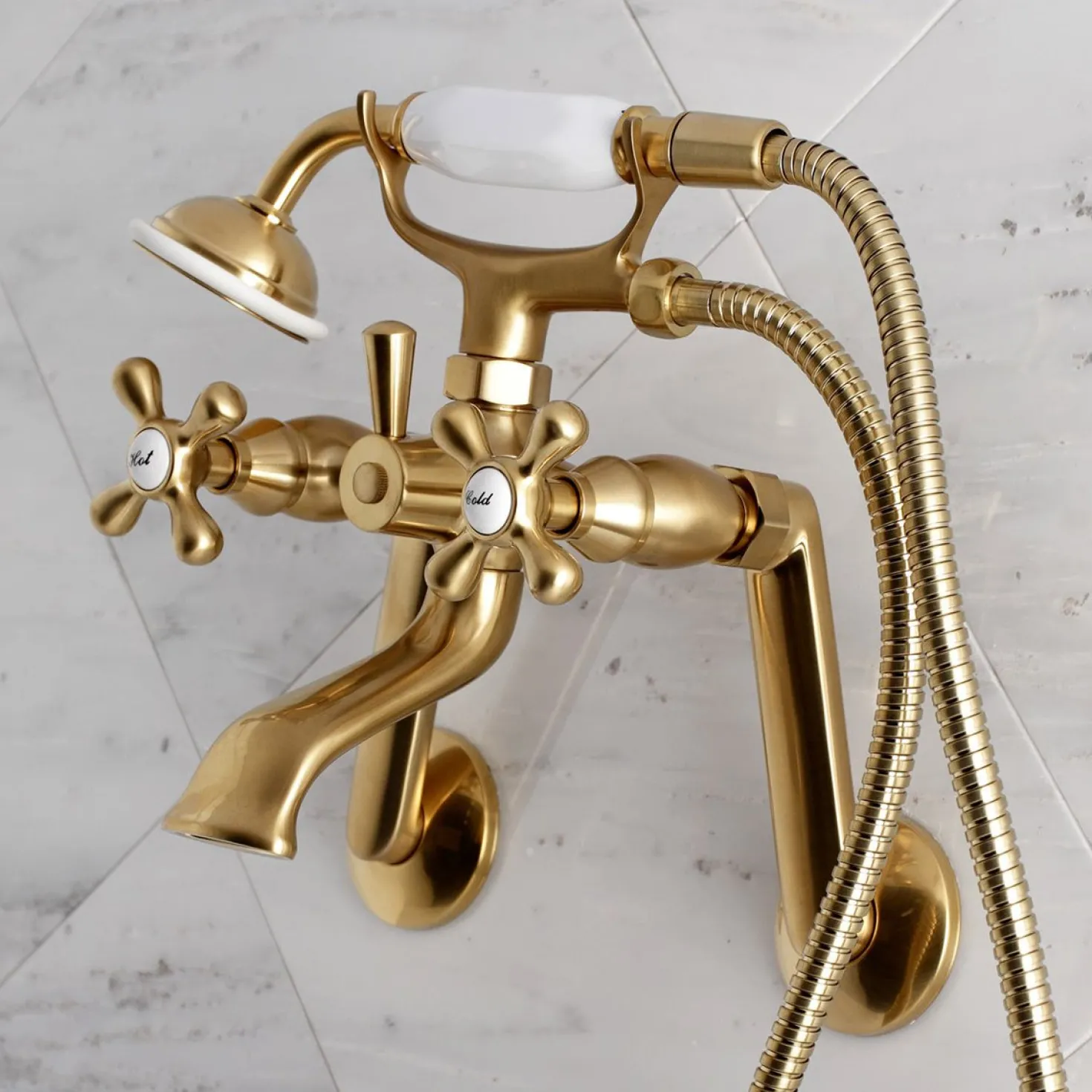 Kingston Brass 2-Hole Tub Wall Mount Clawfoot Tub Faucet with Hand Shower