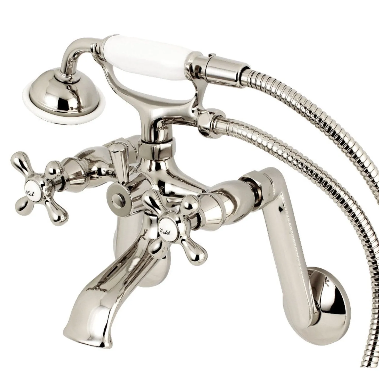 Kingston Brass 2-Hole Tub Wall Mount Clawfoot Tub Faucet with Hand Shower