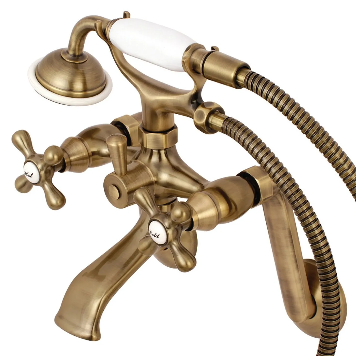 Kingston Brass 2-Hole Tub Wall Mount Clawfoot Tub Faucet with Hand Shower