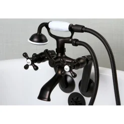 Kingston Brass 2-Hole Tub Wall Mount Clawfoot Tub Faucet with Hand Shower