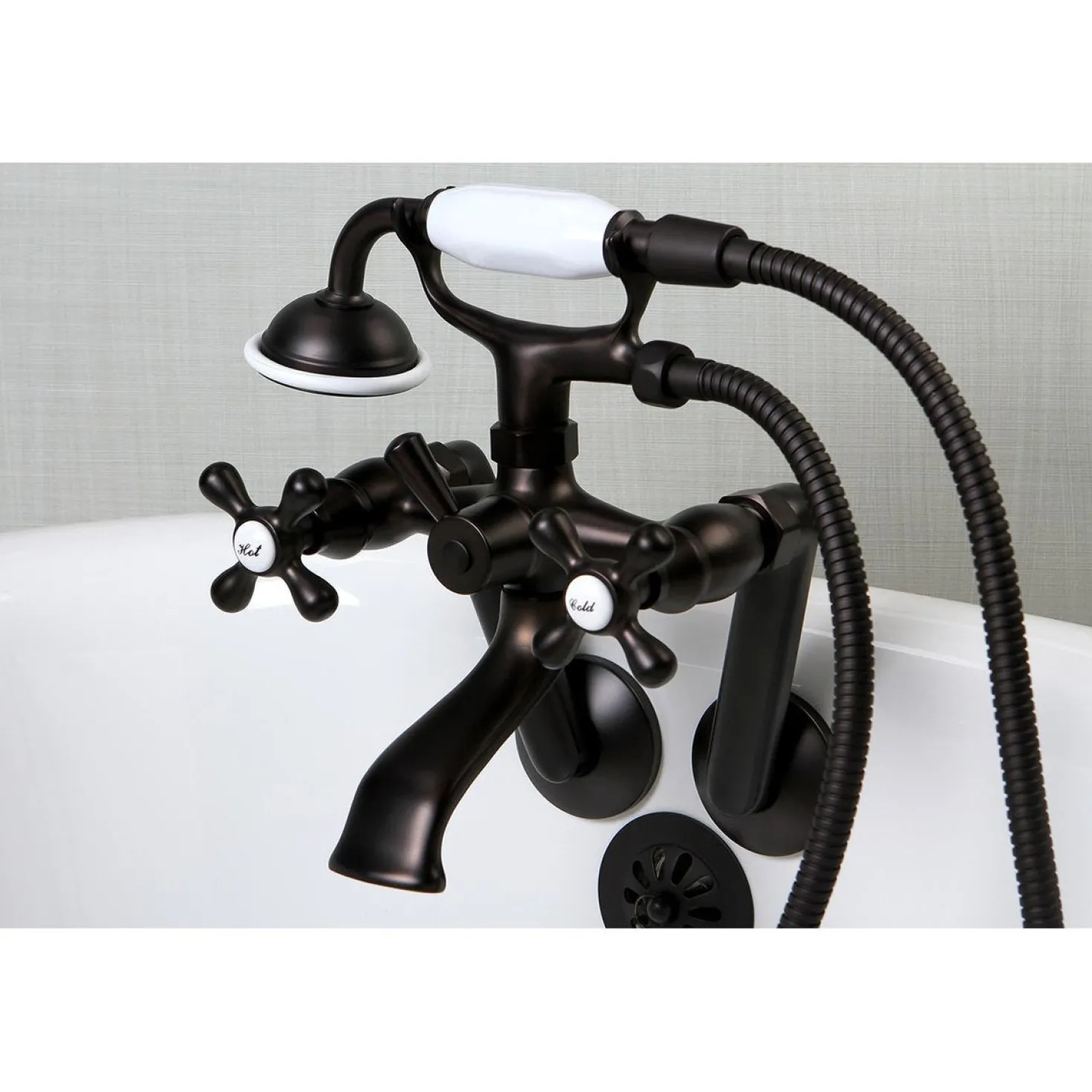 Kingston Brass 2-Hole Tub Wall Mount Clawfoot Tub Faucet with Hand Shower