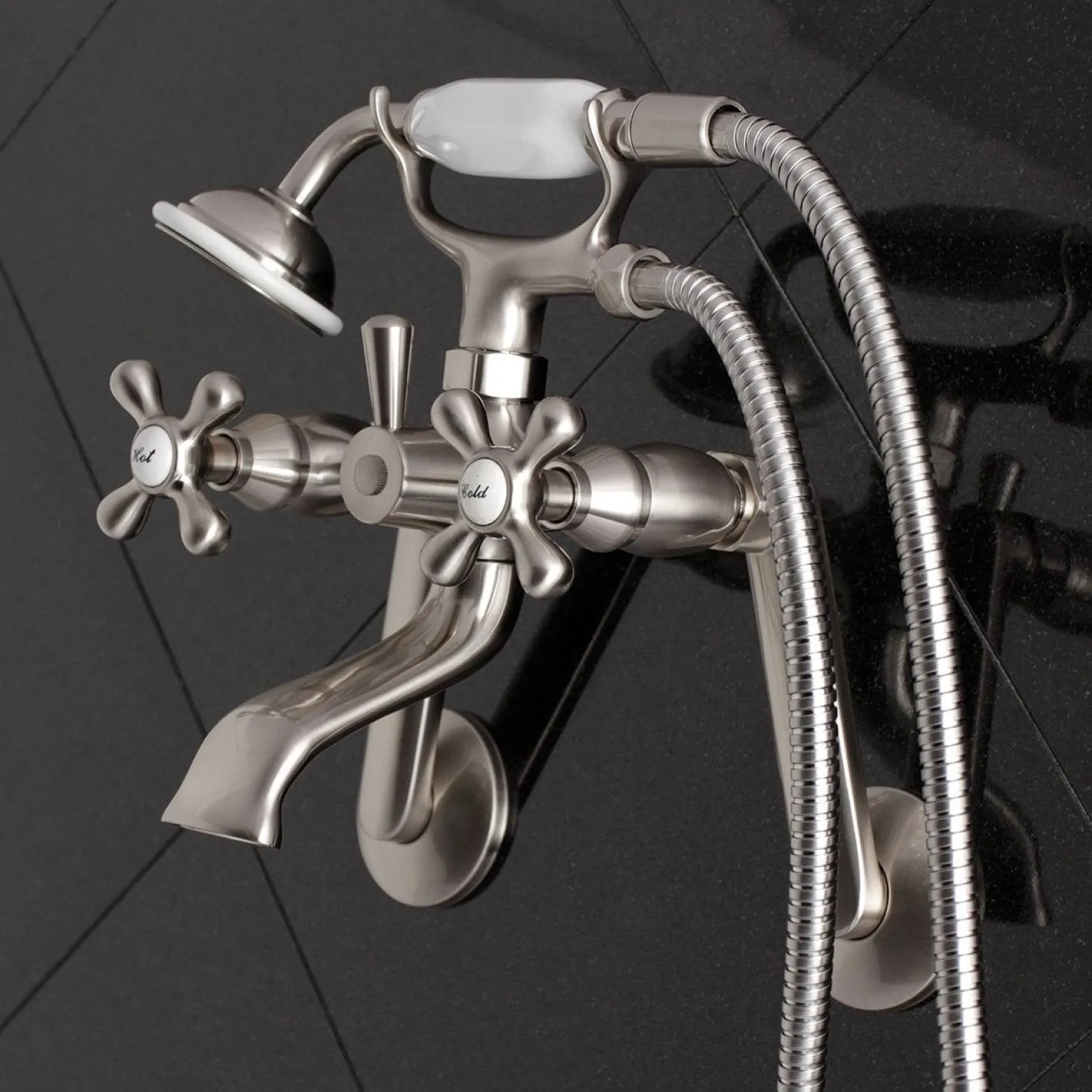 Kingston Brass 2-Hole Tub Wall Mount Clawfoot Tub Faucet with Hand Shower