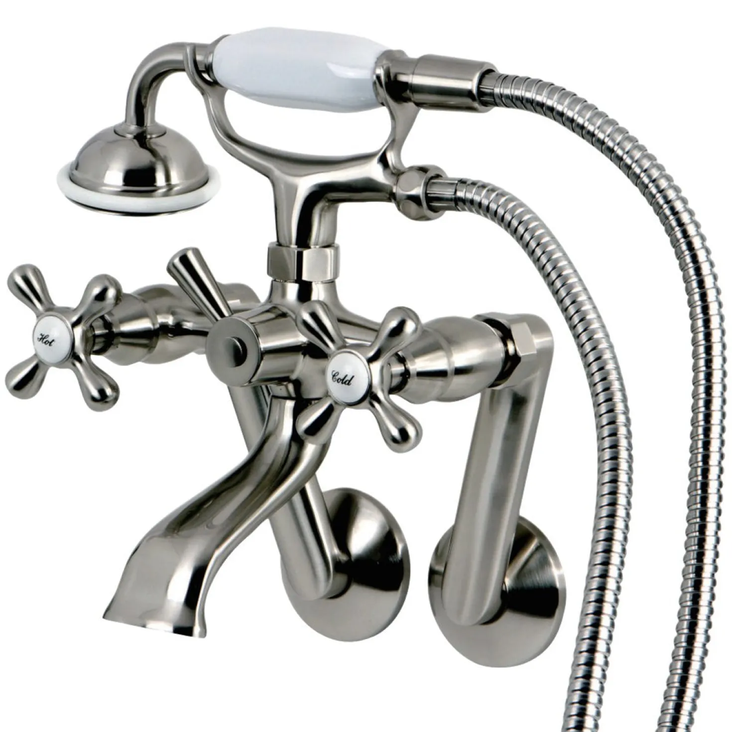 Kingston Brass 2-Hole Tub Wall Mount Clawfoot Tub Faucet with Hand Shower