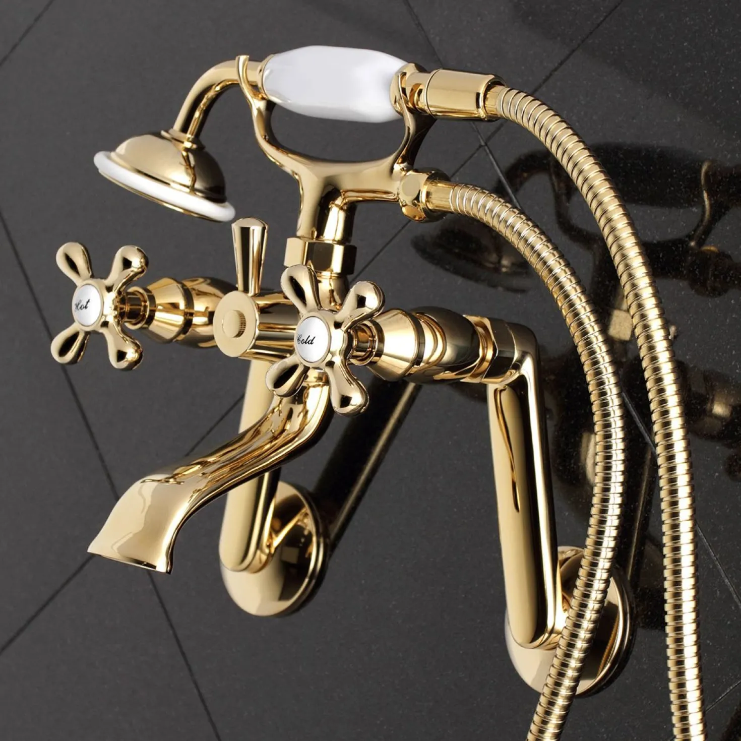 Kingston Brass 2-Hole Tub Wall Mount Clawfoot Tub Faucet with Hand Shower