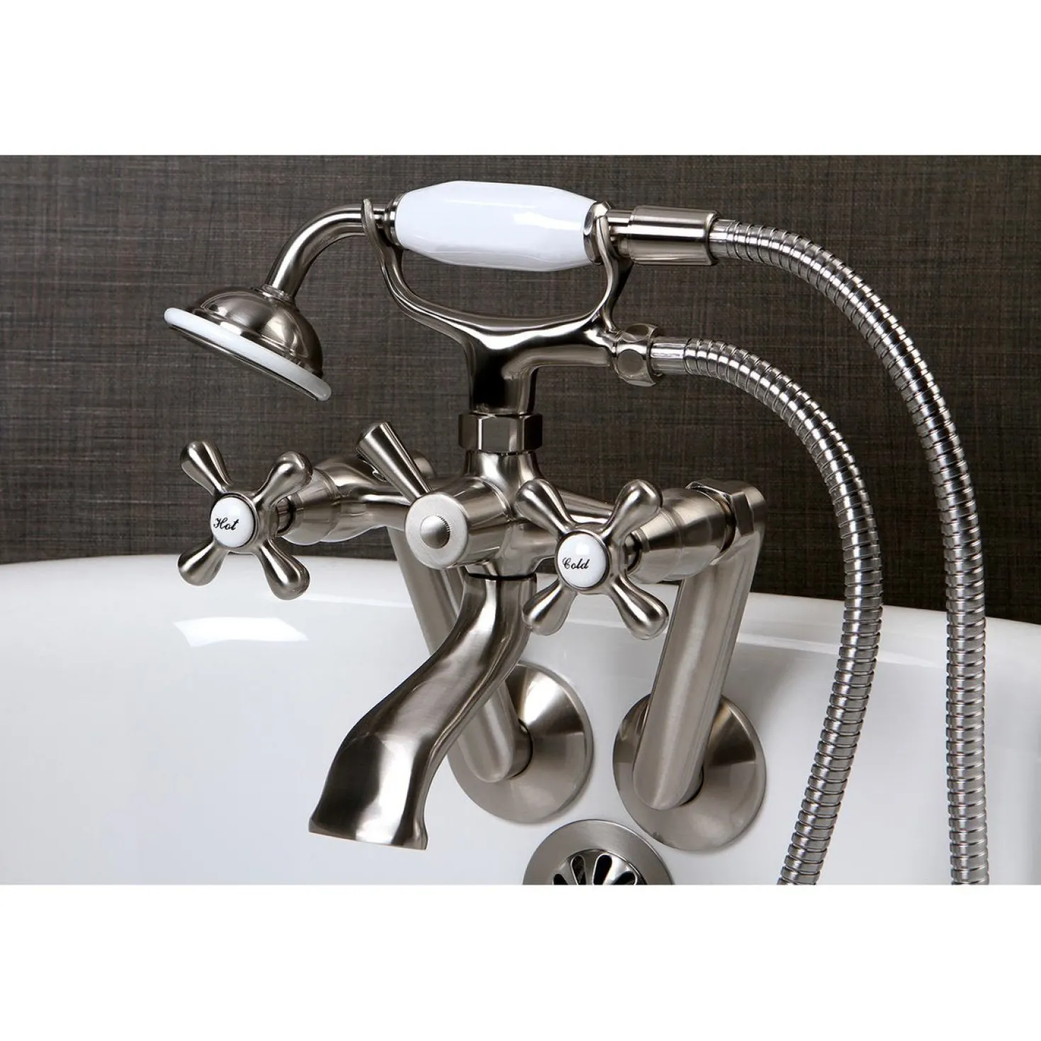 Kingston Brass 2-Hole Tub Wall Mount Clawfoot Tub Faucet with Hand Shower
