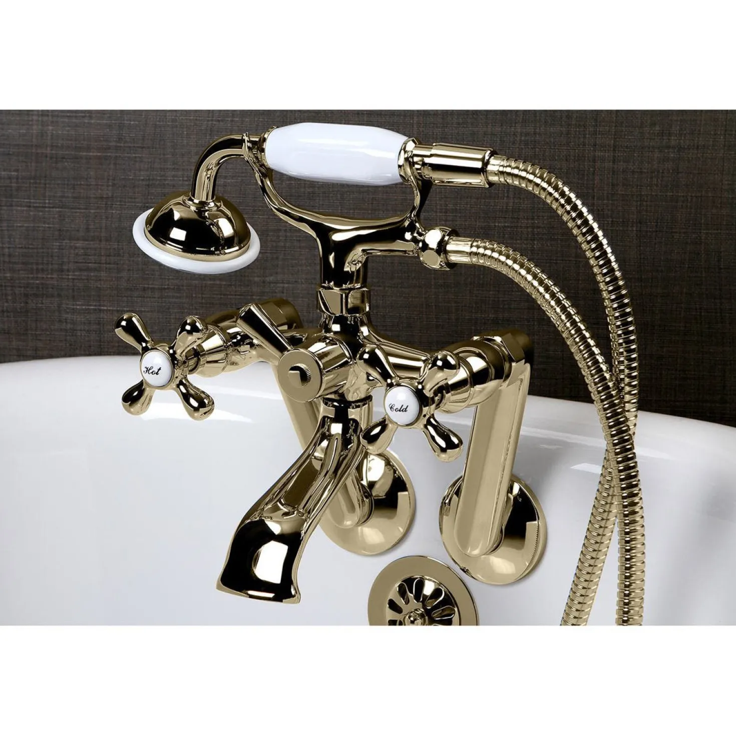 Kingston Brass 2-Hole Tub Wall Mount Clawfoot Tub Faucet with Hand Shower