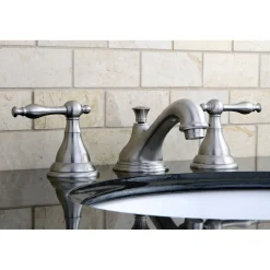 Kingston Brass 8-Inch Widespread Deck Mount Bathroom Faucet with Brass Pop-Up