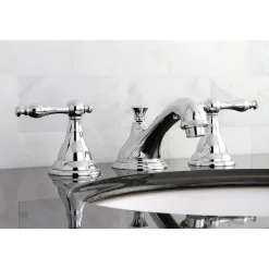 Kingston Brass 8-Inch Widespread Deck Mount Bathroom Faucet with Brass Pop-Up