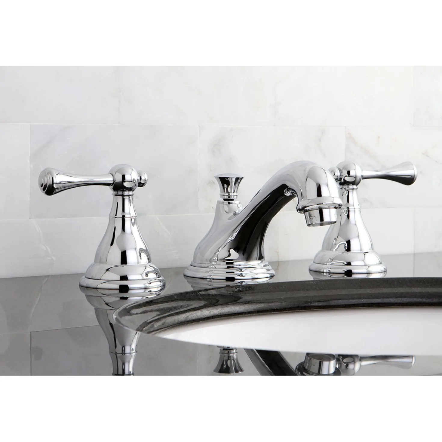 Kingston Brass 8-Inch Widespread Three-Hole Bathroom Faucet with Brass Pop-Up