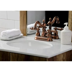 Kingston Brass KB160ALAC Heritage 4 in. Centerset Bathroom Faucet, Antique Copper