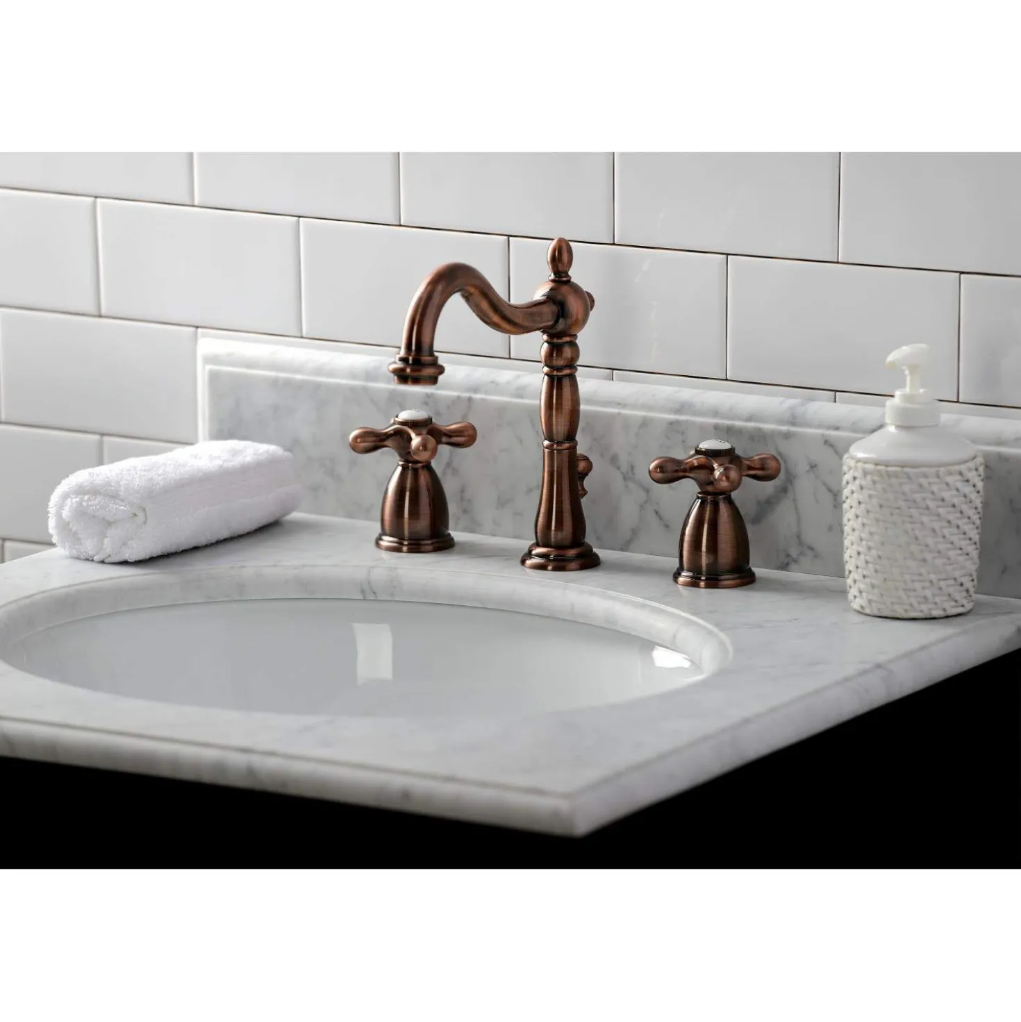 Kingston Brass KB197AXAC 8 in. Widespread Bathroom Faucet, Antique Copper