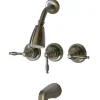 Kingston Brass KB238KL Magellan Three Handle Tub and Shower Faucet in Satin Nickel