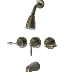 Kingston Brass KB238KL Magellan Three Handle Tub and Shower Faucet in Satin Nickel