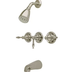 Kingston Brass KB238KL Magellan Three Handle Tub and Shower Faucet in Satin Nickel