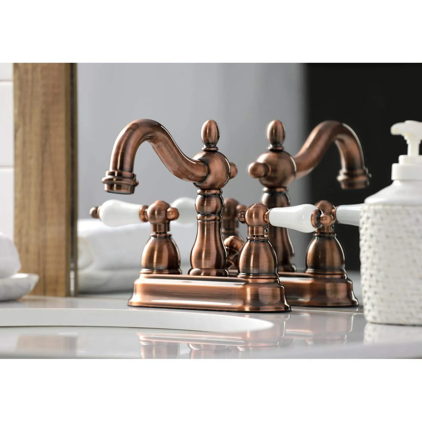 Kingston Brass KB160PLAC Heritage 4 in. Centerset Bathroom Faucet, Antique Copper
