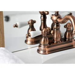 Kingston Brass KB160PLAC Heritage 4 in. Centerset Bathroom Faucet, Antique Copper