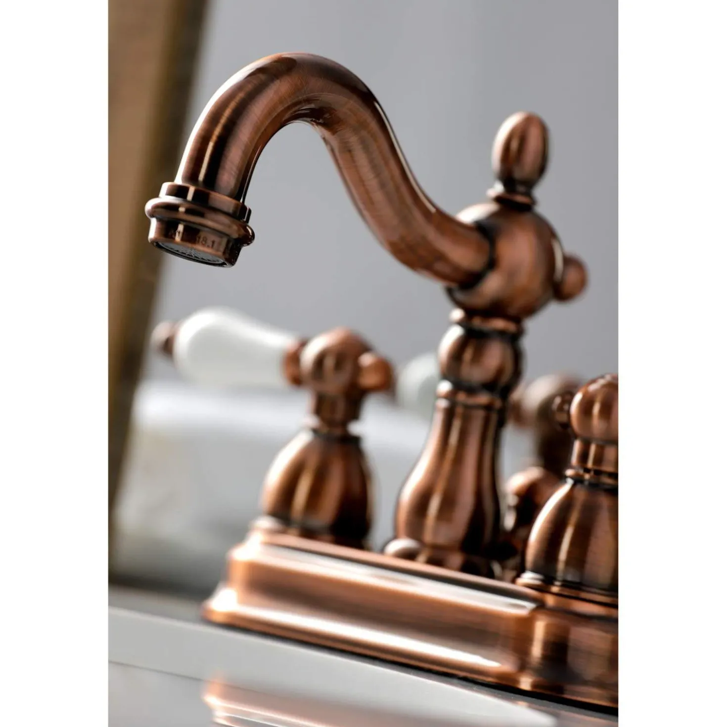 Kingston Brass KB160PLAC Heritage 4 in. Centerset Bathroom Faucet, Antique Copper
