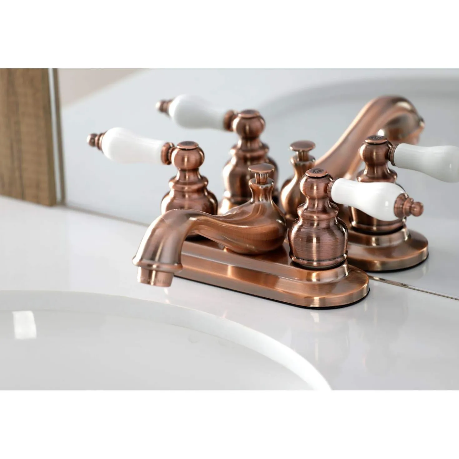 Kingston Brass KB606PL Restoration 4 in. Centerset Bathroom Faucet, Antique Copper
