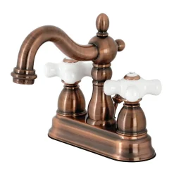 Kingston Brass KB160PXAC Heritage 4 in. Centerset Bathroom Faucet, Antique Copper