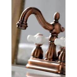 Kingston Brass KB160PXAC Heritage 4 in. Centerset Bathroom Faucet, Antique Copper