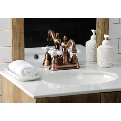 Kingston Brass KB160PXAC Heritage 4 in. Centerset Bathroom Faucet, Antique Copper