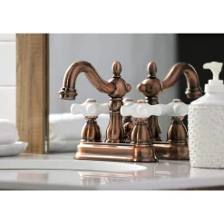 Kingston Brass KB160PXAC Heritage 4 in. Centerset Bathroom Faucet, Antique Copper