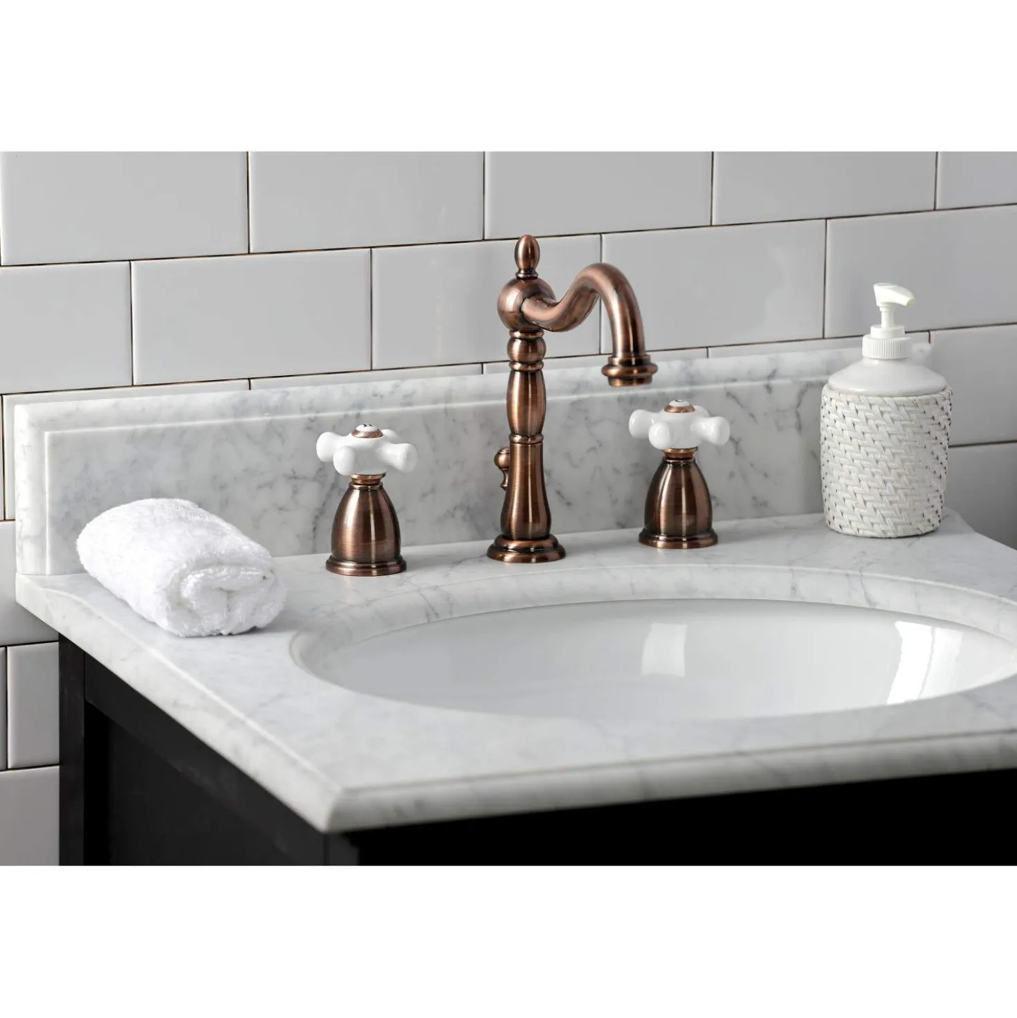 Kingston Brass KB197PXAC 8 in. Widespread Bathroom Faucet, Antique Copper