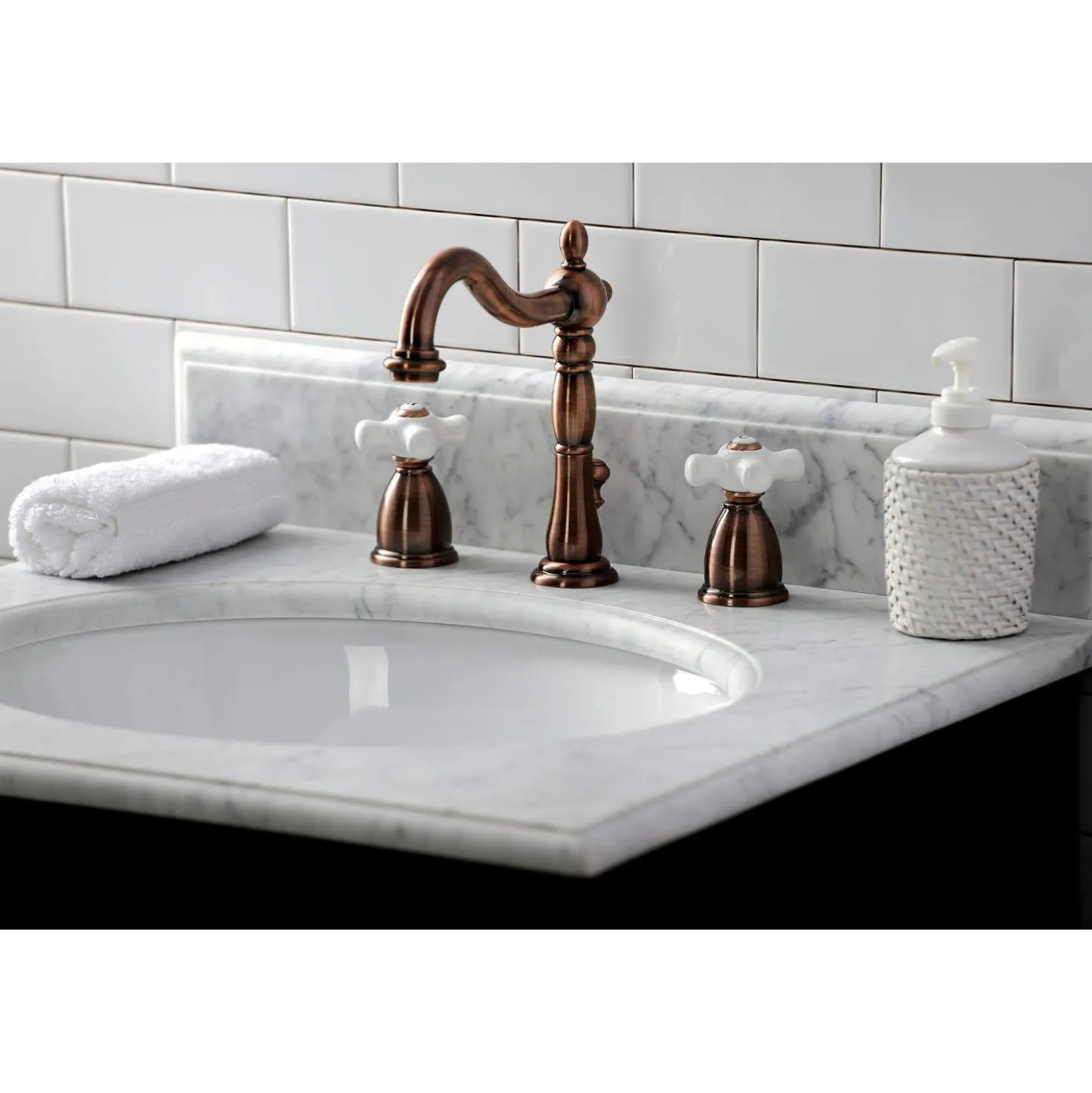 Kingston Brass KB197PXAC 8 in. Widespread Bathroom Faucet, Antique Copper
