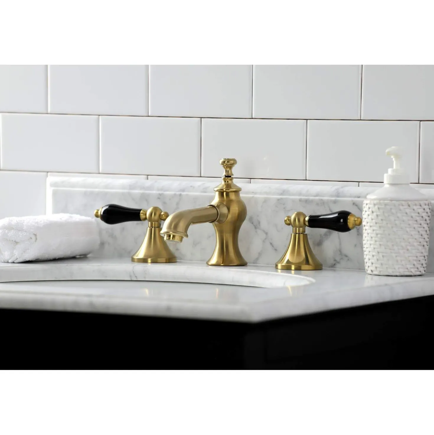 Kingston Brass KC706XPKL-P Duchess Widespread Bathroom Faucet with Brass Pop-Up