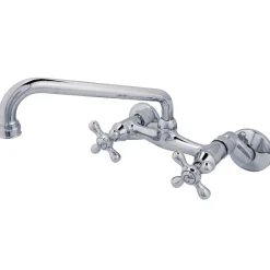 Kingston Brass Kingston 6-Inch Adjustable Center Wall Mount Kitchen Faucet in Polished Chrome
