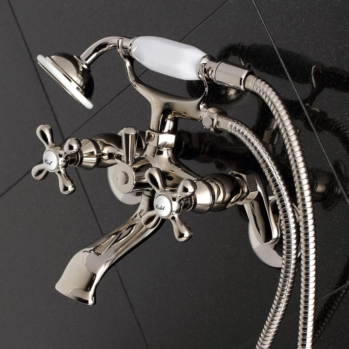 Kingston Brass Kingston Wall Mount Clawfoot Tub Faucet with Hand Shower