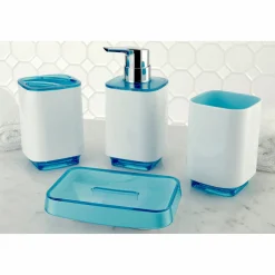 Kingston Brass Krystal Bathware CBAK5202WB Cayman 4-Piece Bath Accessory Set in White with Blue