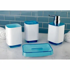 Kingston Brass Krystal Bathware CBAK5202WB Cayman 4-Piece Bath Accessory Set in White with Blue