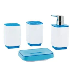 Kingston Brass Krystal Bathware CBAK5202WB Cayman 4-Piece Bath Accessory Set in White with Blue