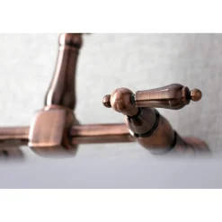 Kingston Brass KS124ALAC Heritage Two-Handle Wall Mount Bridge Kitchen Faucet, Antique Copper