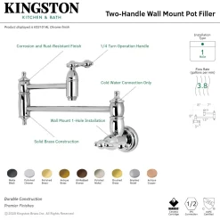 Kingston Brass KS310ALAC Restoration Wall Mount Pot Filler Kitchen Faucet, Antique Copper