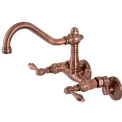 Kingston Brass KS322ALAC Vintage 6" Adjustable Center Wall Mount Kitchen Faucet, Antique Copper