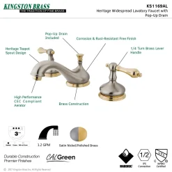 Kingston Brass KS1169AL 8-Inch Widespread Bathroom Faucet in Brushed Nickel and Polished Brass