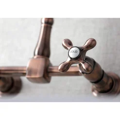 Kingston Brass KS124AXAC Heritage Two-Handle Wall Mount Bridge Kitchen Faucet, Antique Copper
