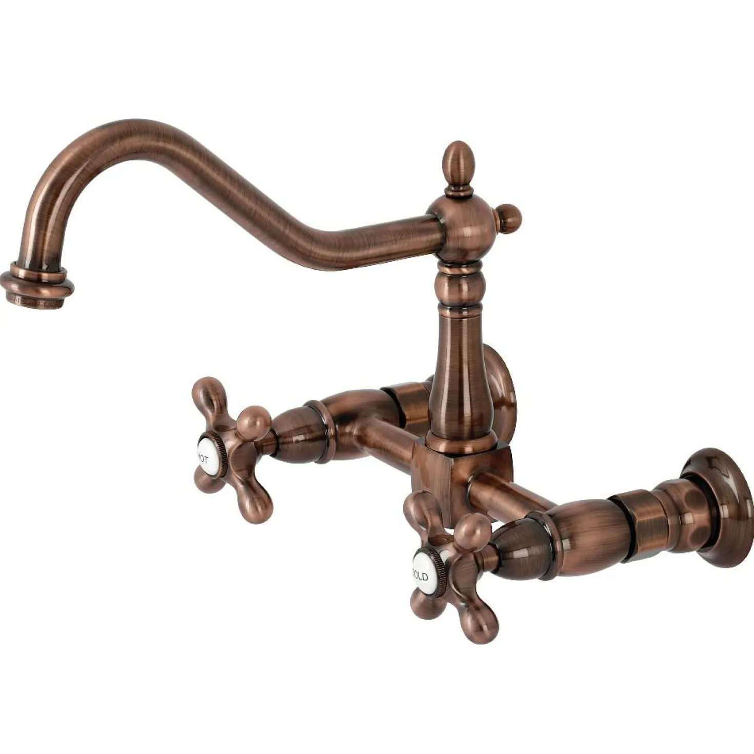 Kingston Brass KS124AXAC Heritage Two-Handle Wall Mount Bridge Kitchen Faucet, Antique Copper