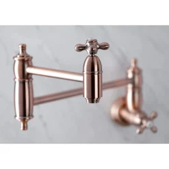 Kingston Brass KS310AXAC Restoration Wall Mount Pot Filler Kitchen Faucet, Antique Copper