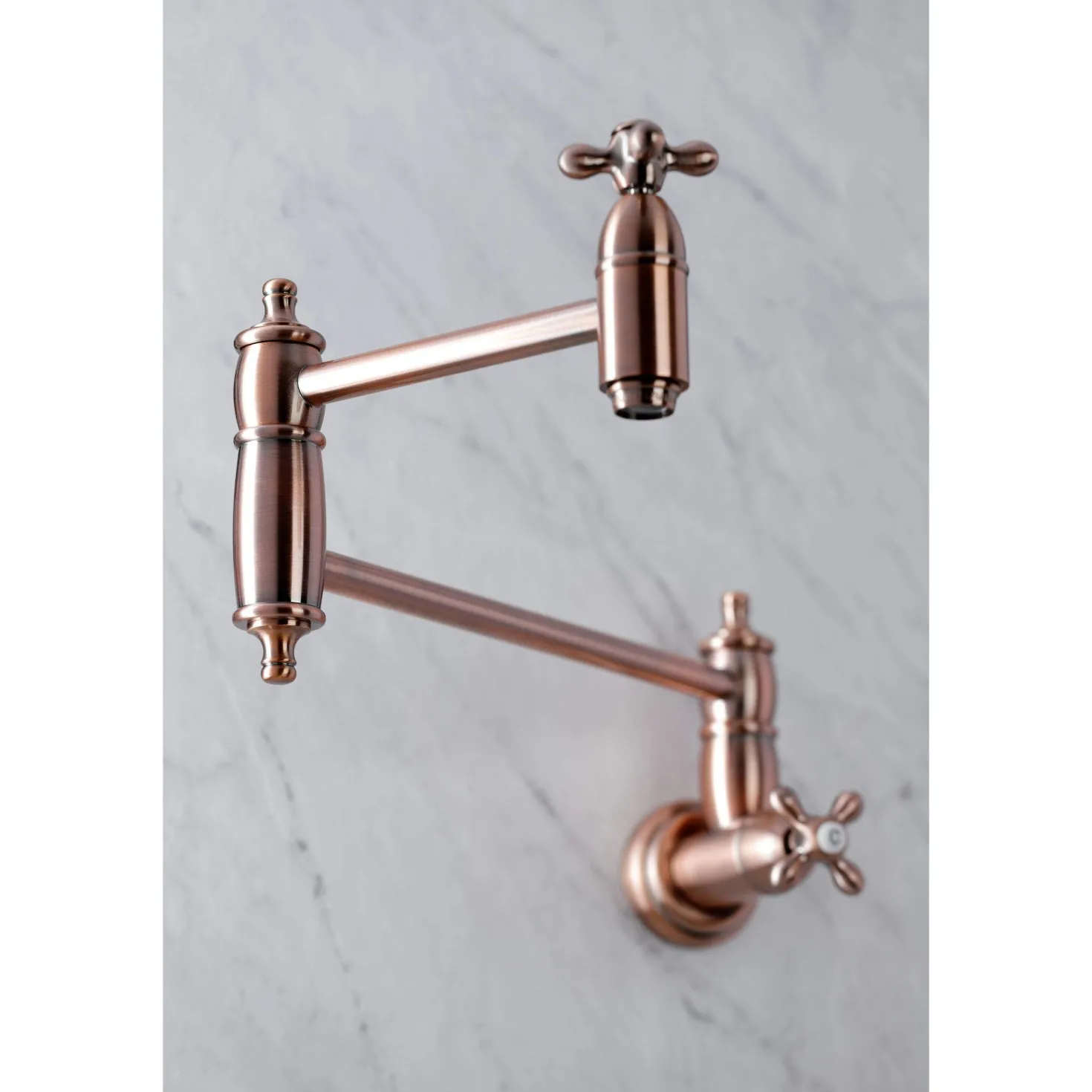 Kingston Brass KS310AXAC Restoration Wall Mount Pot Filler Kitchen Faucet, Antique Copper