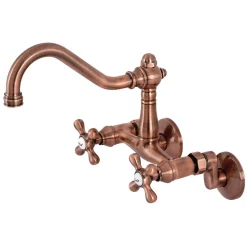 Kingston Brass KS322AXAC Vintage 6" Adjustable Center Wall Mount Kitchen Faucet, Antique Copper