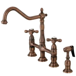 Kingston Brass KS127AXBSAC Heritage Bridge Kitchen Faucet with Brass Sprayer, Antique Copper