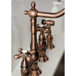 Kingston Brass KS127AXBSAC Heritage Bridge Kitchen Faucet with Brass Sprayer, Antique Copper